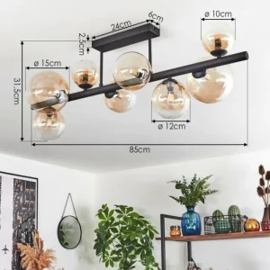 hofstein Chehalis Plafonnier, Boule lumineuse Ambre, Clair, 8 lumières* Lampes En Verre