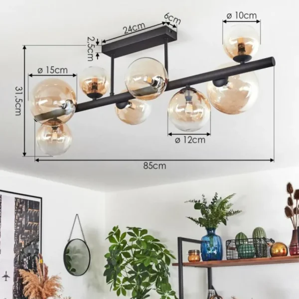 hofstein Chehalis Plafonnier, Boule lumineuse Ambre, Clair, 8 lumières* Lampes En Verre