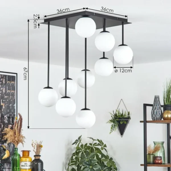 hofstein Chehalis Plafonnier, Boule lumineuse Blanc, 9 lumières* Lampes En Verre