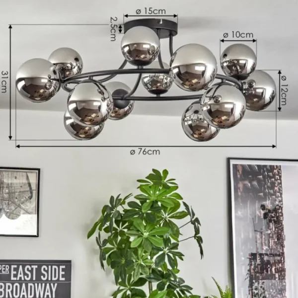 hofstein Chehalis Plafonnier, Boule lumineuse 76 cm Chrome, Fumé, 12 lumières* Lampes Modernes