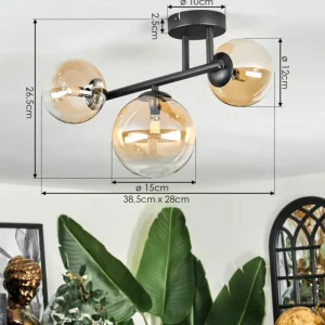 hofstein Chehalis Plafonnier, Boule lumineuse Ambre, Clair, 3 lumières* Lampes En Verre