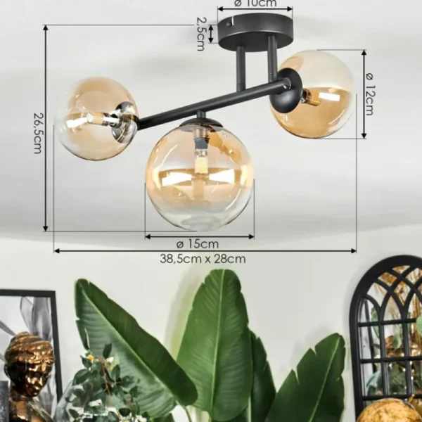 hofstein Chehalis Plafonnier, Boule lumineuse Ambre, Clair, 3 lumières* Lampes En Verre