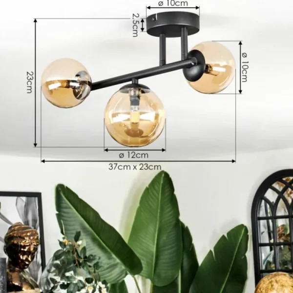 hofstein Chehalis Plafonnier, Boule lumineuse Ambre, 3 lumières* Lampes En Verre