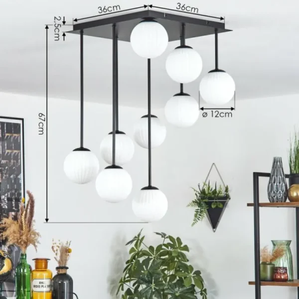 hofstein Chehalis Plafonnier, Boule lumineuse Blanc, 9 lumières* Lampes En Verre