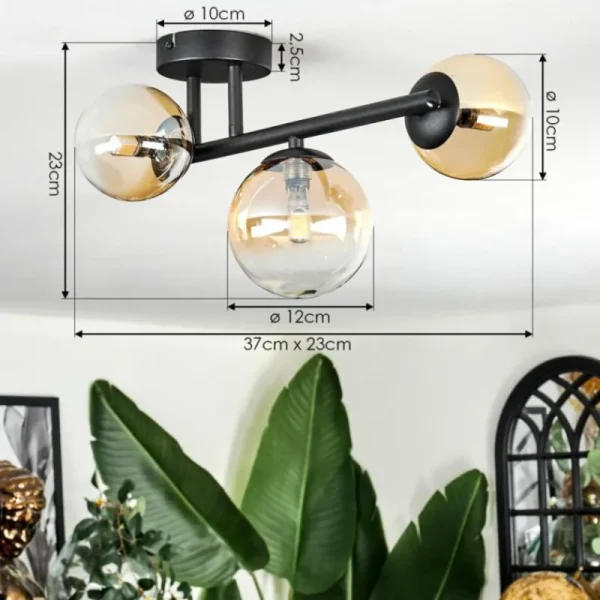hofstein Chehalis Plafonnier, Boule lumineuse Ambre, Clair, 3 lumières* Lampes En Verre