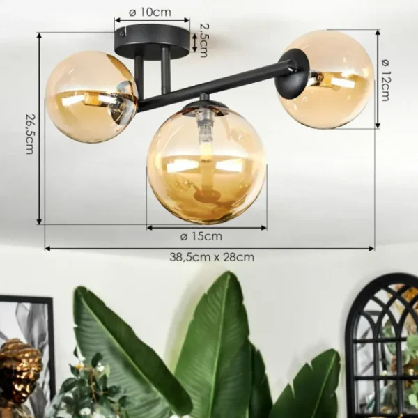 hofstein Chehalis Plafonnier, Boule lumineuse Ambre, 3 lumières* Lampes En Verre