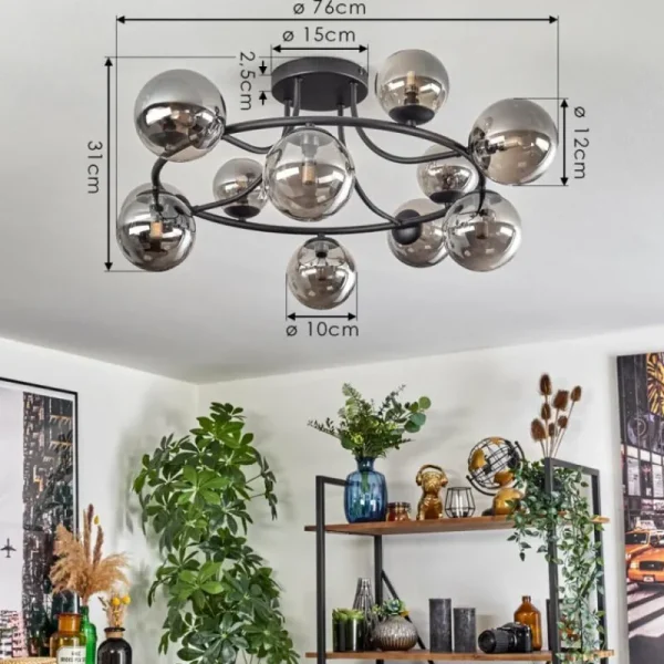 hofstein Chehalis Plafonnier, Boule lumineuse Fumé, 12 lumières* Lampes Modernes