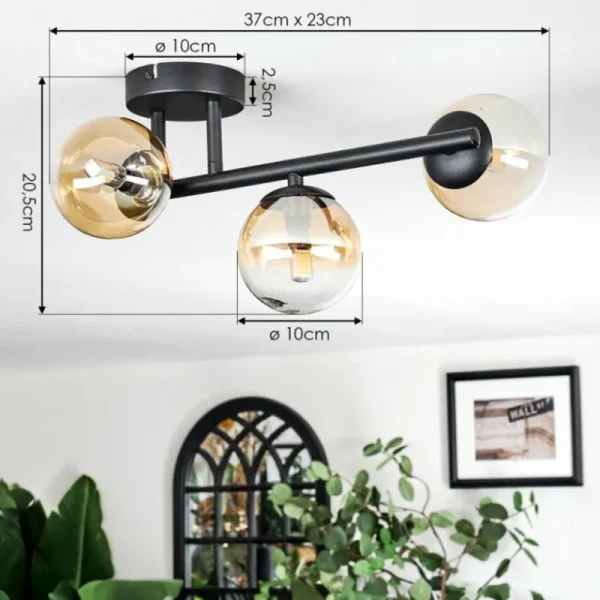 hofstein Chehalis Plafonnier, Boule lumineuse Ambre, Clair, 3 lumières* Lampes En Verre