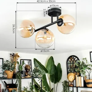 hofstein Chehalis Plafonnier, Boule lumineuse Ambre, Clair, 3 lumières* Lampes En Verre