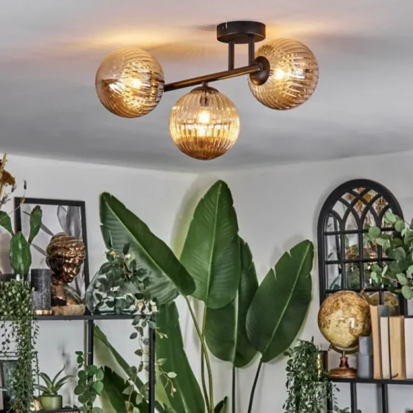 hofstein Chehalis Plafonnier, Boule lumineuse Ambre, 3 lumières* Lampes Modernes
