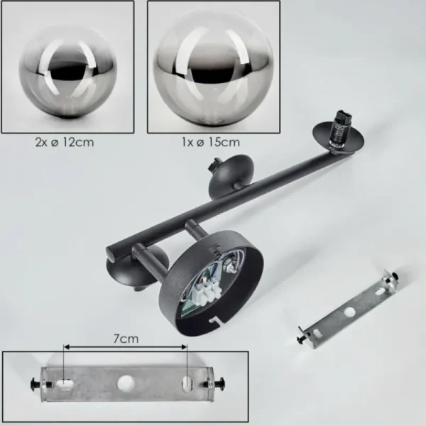 hofstein Chehalis Plafonnier, Boule lumineuse Clair, Fumé, 3 lumières* Lampes Modernes