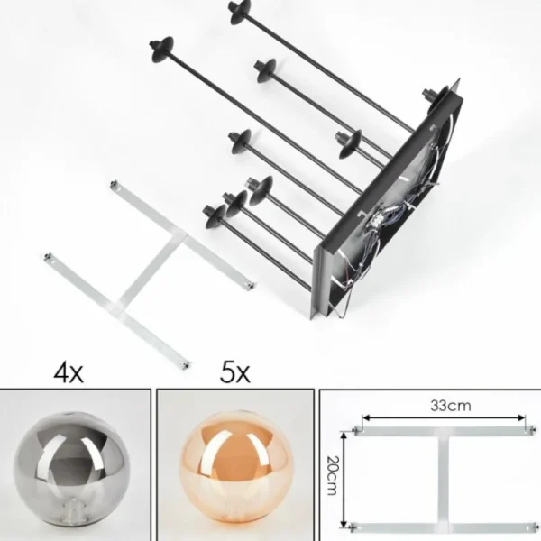 hofstein Chehalis Plafonnier, Boule lumineuse Ambre, Fumé, 9 lumières* Lampes Modernes