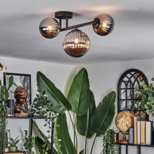 hofstein Chehalis Plafonnier, Boule lumineuse Fumé, 3 lumières* Lampes Modernes