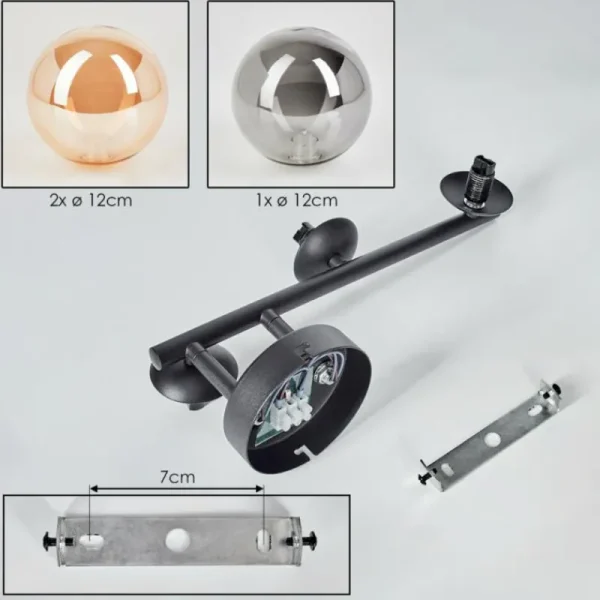 hofstein Chehalis Plafonnier, Boule lumineuse Ambre, Fumé, 3 lumières* Lampes Modernes
