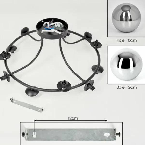 hofstein Chehalis Plafonnier, Boule lumineuse 76 cm Chrome, Fumé, 12 lumières* Lampes Modernes