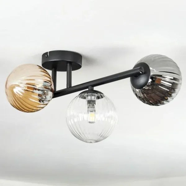 hofstein Chehalis Plafonnier, Boule lumineuse Ambre, Clair, Fumé, 3 lumières* Lampes Modernes