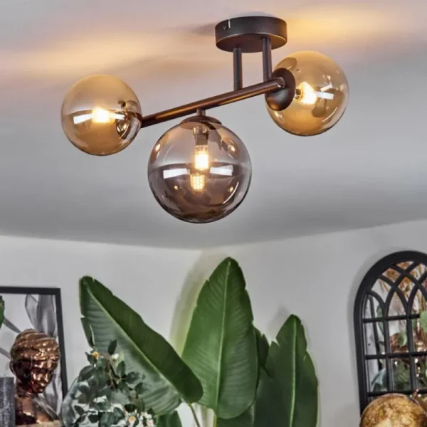 hofstein Chehalis Plafonnier, Boule lumineuse Ambre, Fumé, 3 lumières* Lampes Modernes