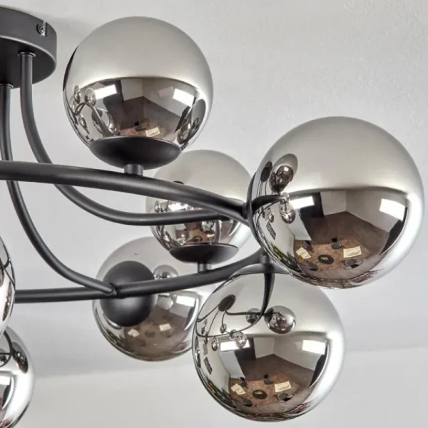 hofstein Chehalis Plafonnier, Boule lumineuse 76 cm Chrome, Fumé, 12 lumières* Lampes Modernes