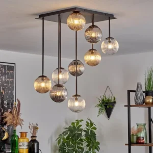 hofstein Chehalis Plafonnier, Boule lumineuse Ambre, Clair, Fumé, 9 lumières* Lampes Modernes