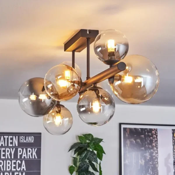 hofstein Chehalis Plafonnier, Boule lumineuse Ambre, Clair, Fumé, 8 lumières* Lampes Modernes