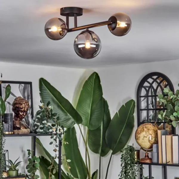 hofstein Chehalis Plafonnier, Boule lumineuse Fumé, 3 lumières* Lampes Modernes