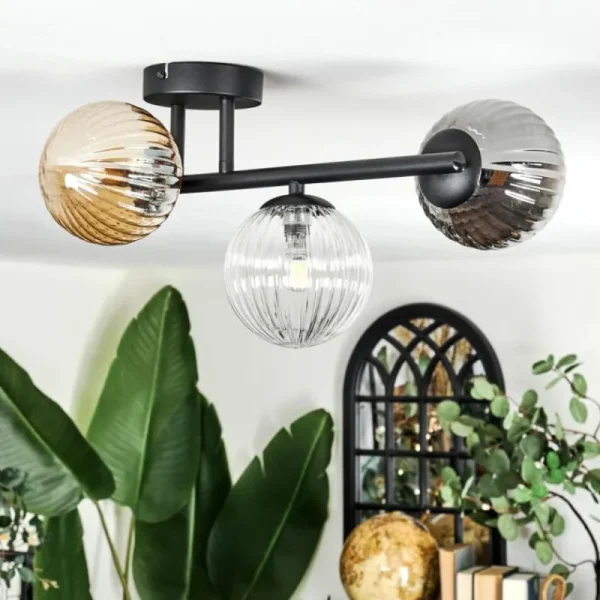 hofstein Chehalis Plafonnier, Boule lumineuse Ambre, Clair, Fumé, 3 lumières* Lampes Modernes