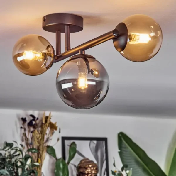 hofstein Chehalis Plafonnier, Boule lumineuse 23 cm Ambre, Fumé, 3 lumières* Lampes Modernes