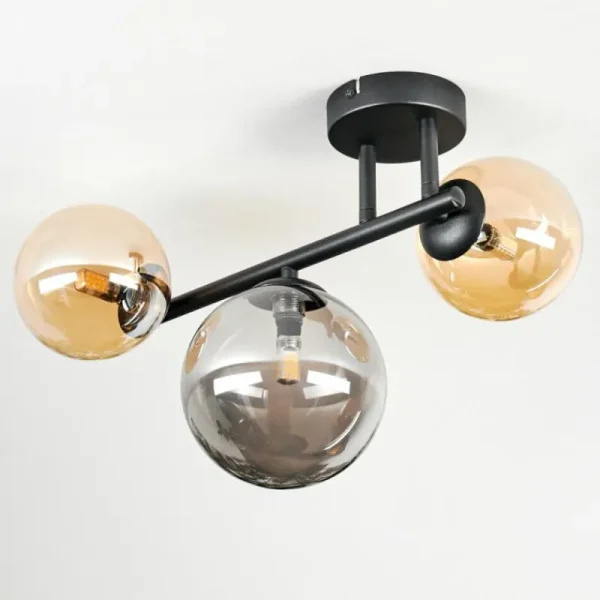 hofstein Chehalis Plafonnier, Boule lumineuse Ambre, Fumé, 3 lumières* Lampes Modernes