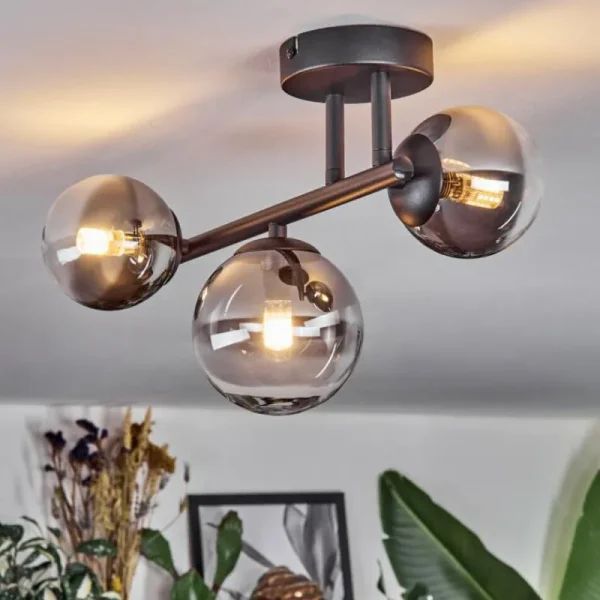 hofstein Chehalis Plafonnier, Boule lumineuse Clair, Fumé, 3 lumières* Lampes Modernes