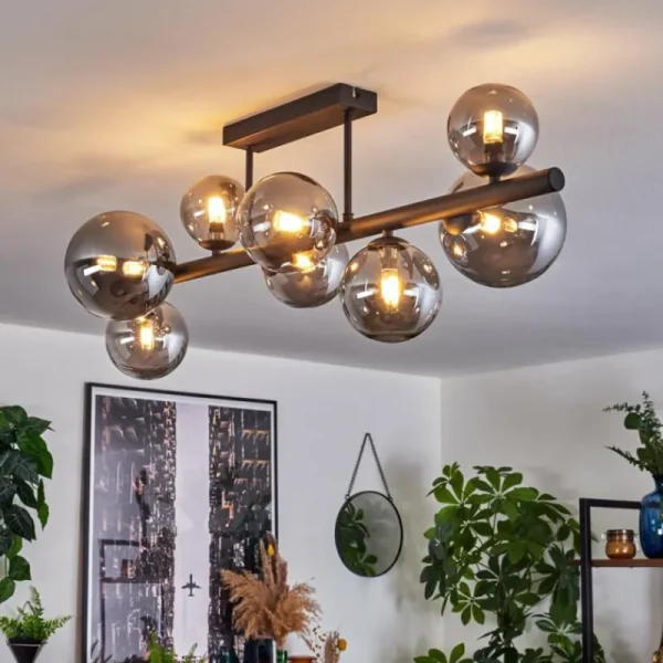 hofstein Chehalis Plafonnier, Boule lumineuse Fumé, 8 lumières* Lampes Modernes