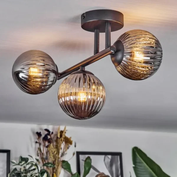 hofstein Chehalis Plafonnier, Boule lumineuse Fumé, 3 lumières* Lampes Modernes