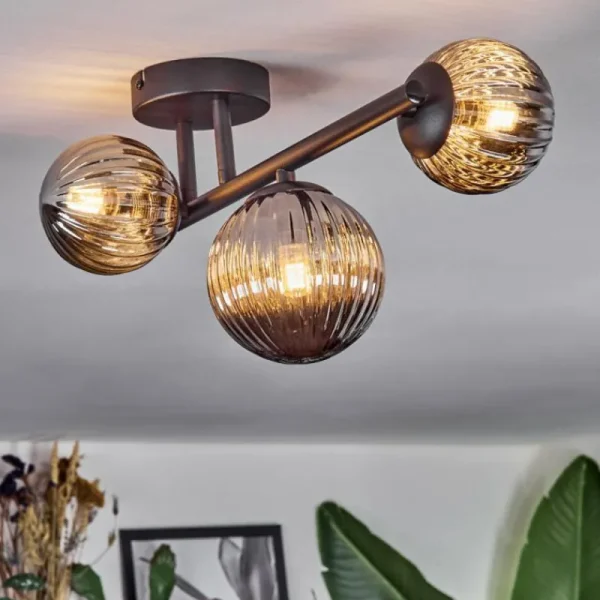 hofstein Chehalis Plafonnier, Boule lumineuse Fumé, 3 lumières* Lampes Modernes