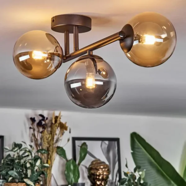 hofstein Chehalis Plafonnier, Boule lumineuse Ambre, Fumé, 3 lumières* Lampes Modernes