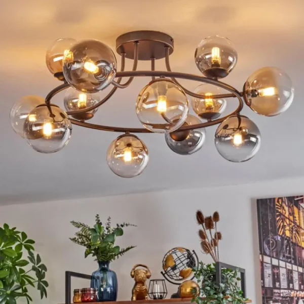 hofstein Chehalis Plafonnier, Boule lumineuse 76 cm Ambre, Clair, Fumé, 12 lumières* Lampes Modernes
