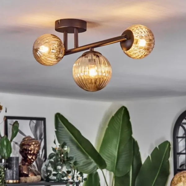 hofstein Chehalis Plafonnier, Boule lumineuse Ambre, 3 lumières* Lampes Modernes
