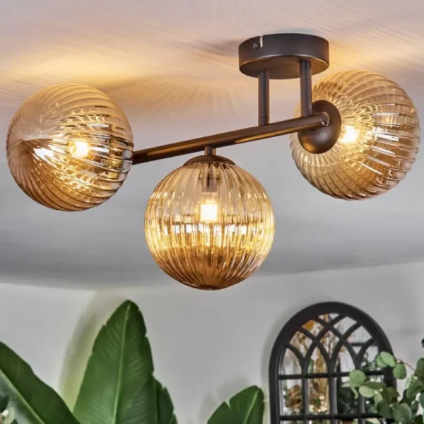 hofstein Chehalis Plafonnier, Boule lumineuse Ambre, 3 lumières* Lampes Modernes