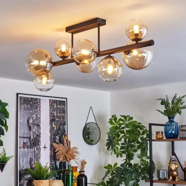 hofstein Chehalis Plafonnier, Boule lumineuse Ambre, Clair, 8 lumières* Lampes En Verre
