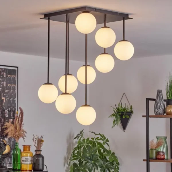 hofstein Chehalis Plafonnier, Boule lumineuse Blanc, 9 lumières* Lampes En Verre