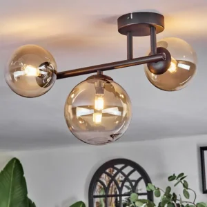 hofstein Chehalis Plafonnier, Boule lumineuse Ambre, Clair, 3 lumières* Lampes En Verre