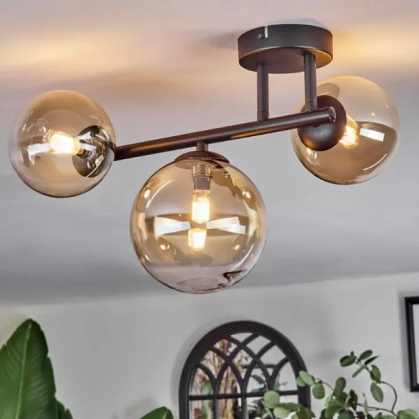 hofstein Chehalis Plafonnier, Boule lumineuse Ambre, Clair, 3 lumières* Lampes En Verre