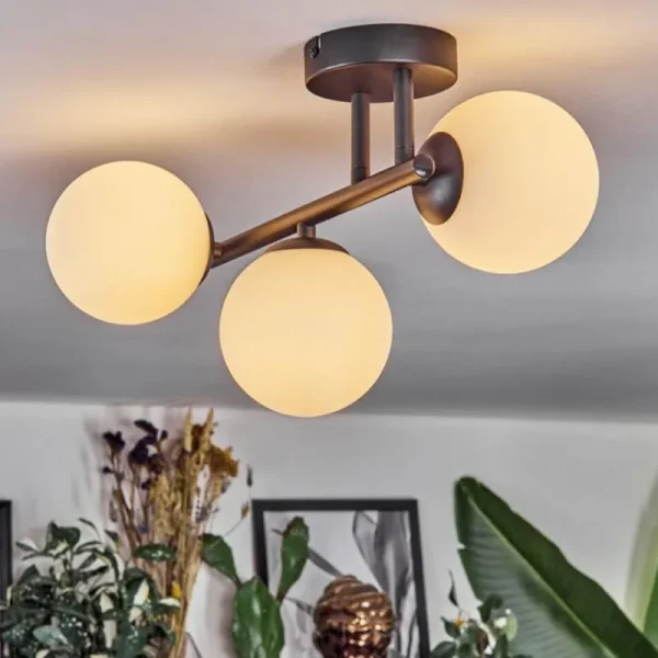 hofstein Chehalis Plafonnier, Boule lumineuse Blanc, 3 lumières* Lampes En Verre