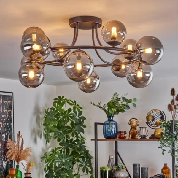 hofstein Chehalis Plafonnier, Boule lumineuse Fumé, 12 lumières* Lampes Modernes