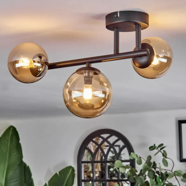 hofstein Chehalis Plafonnier, Boule lumineuse Ambre, 3 lumières* Lampes En Verre