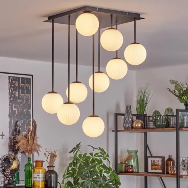 hofstein Chehalis Plafonnier, Boule lumineuse Blanc, 9 lumières* Lampes En Verre
