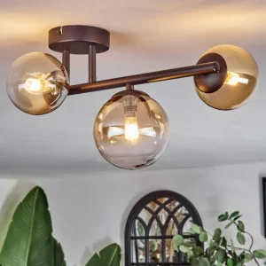 hofstein Chehalis Plafonnier, Boule lumineuse Ambre, Clair, 3 lumières* Lampes En Verre