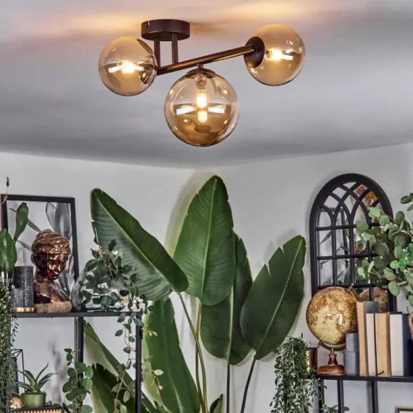 hofstein Chehalis Plafonnier, Boule lumineuse Ambre, 3 lumières* Lampes En Verre