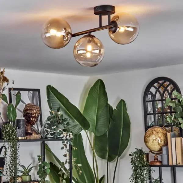 hofstein Chehalis Plafonnier, Boule lumineuse Ambre, Clair, 3 lumières* Lampes En Verre