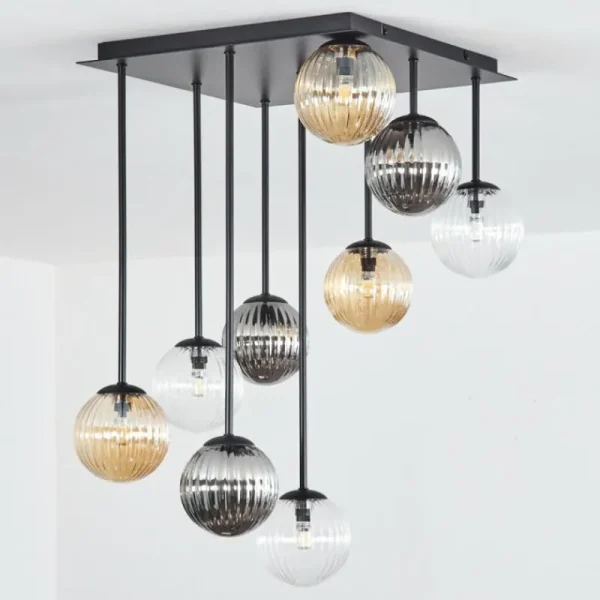 hofstein Chehalis Plafonnier, Boule lumineuse Ambre, Clair, Fumé, 9 lumières* Lampes Modernes