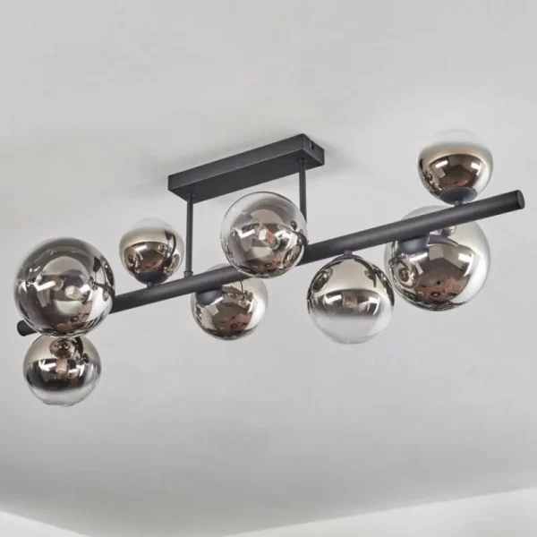 hofstein Chehalis Plafonnier, Boule lumineuse Chrome, Clair, Fumé, 8 lumières* Lampes Modernes