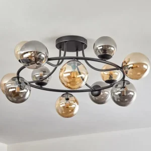 hofstein Chehalis Plafonnier, Boule lumineuse 76 cm Ambre, Fumé, 12 lumières* Lampes Modernes